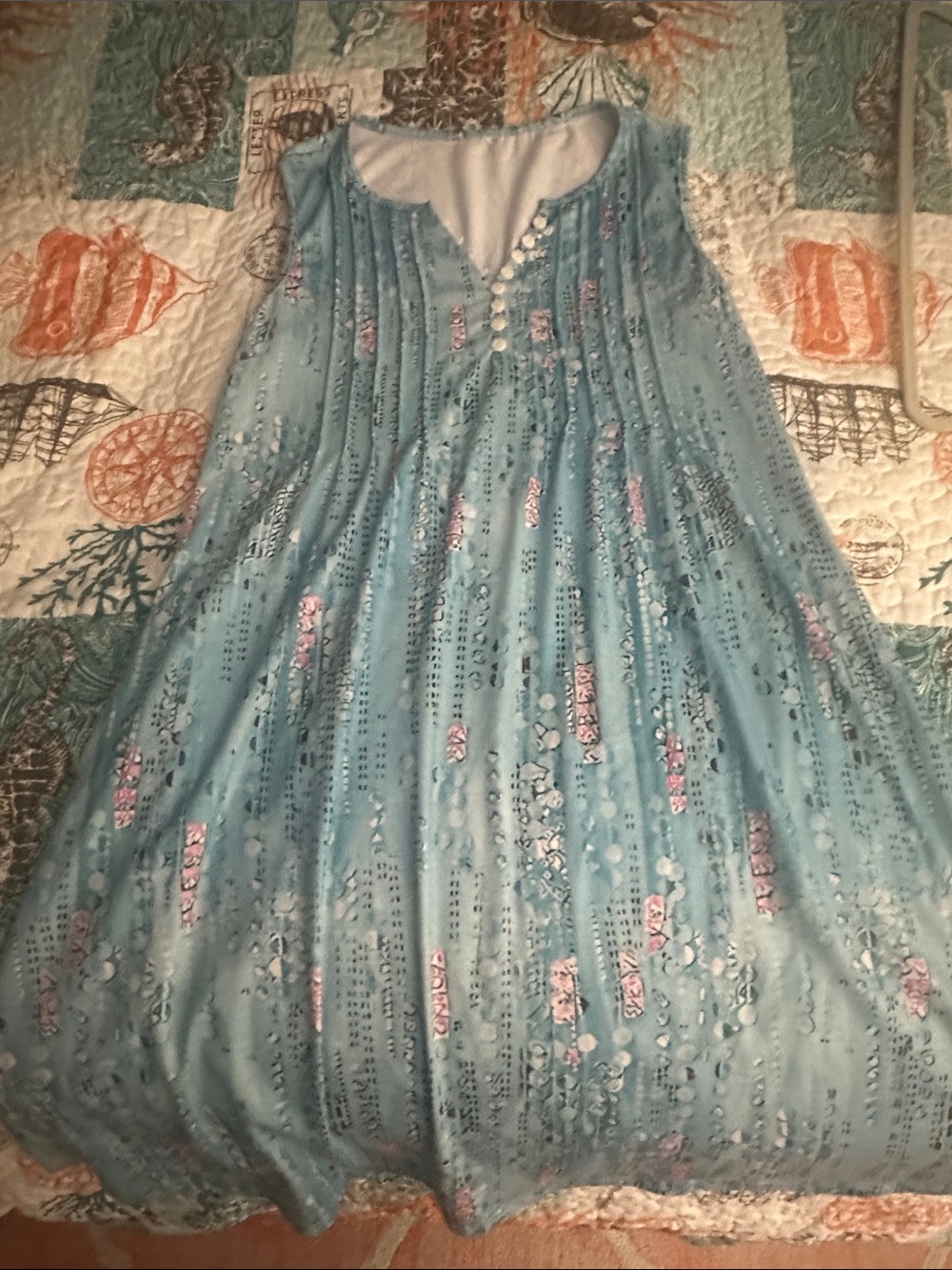 Light Blue Printed Sleeveless Tunic Dress